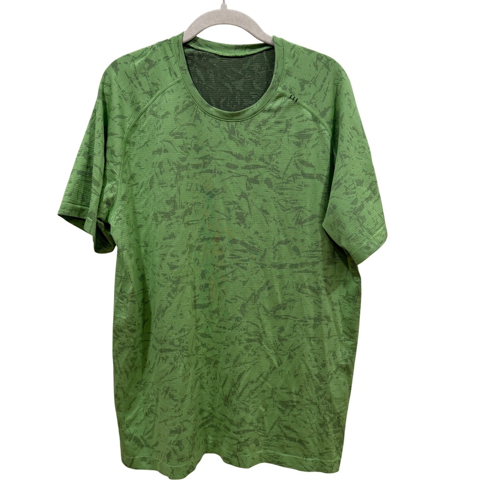 Lululemon Metal Vent Tech SS Shirt XL‎ Lime Green Abstract Pattern Mens Training